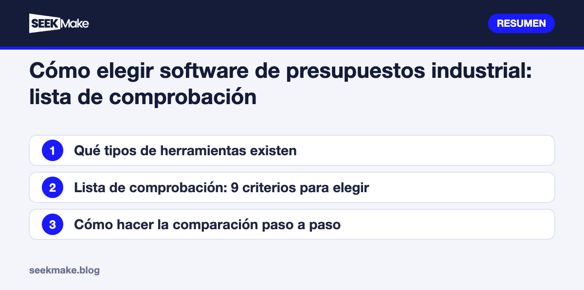 Cómo elegir software de presupuestos industrial: lista de comprobación: resumen de los puntos clave