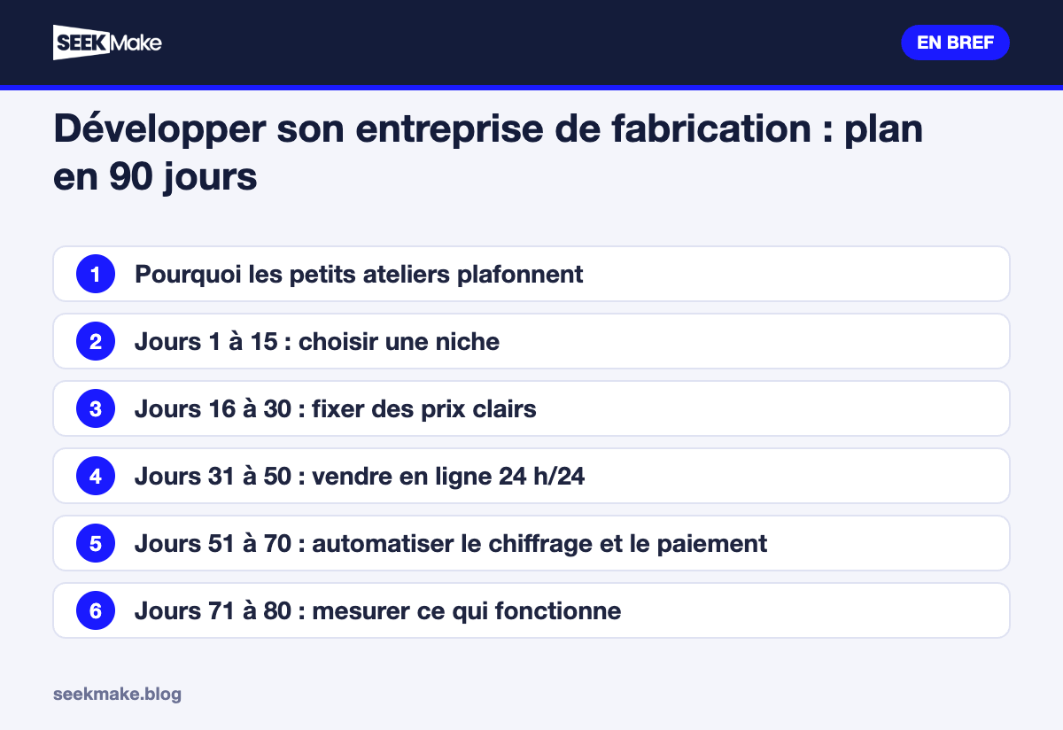 Développer son entreprise de fabrication : plan en 90 jours : les points clés en bref