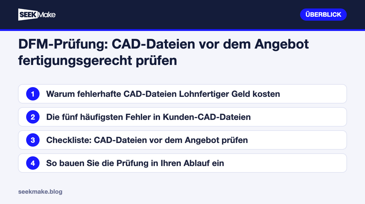 DFM-Prüfung: CAD-Dateien vor dem Angebot fertigungsgerecht prüfen – Überblick der wichtigsten Punkte