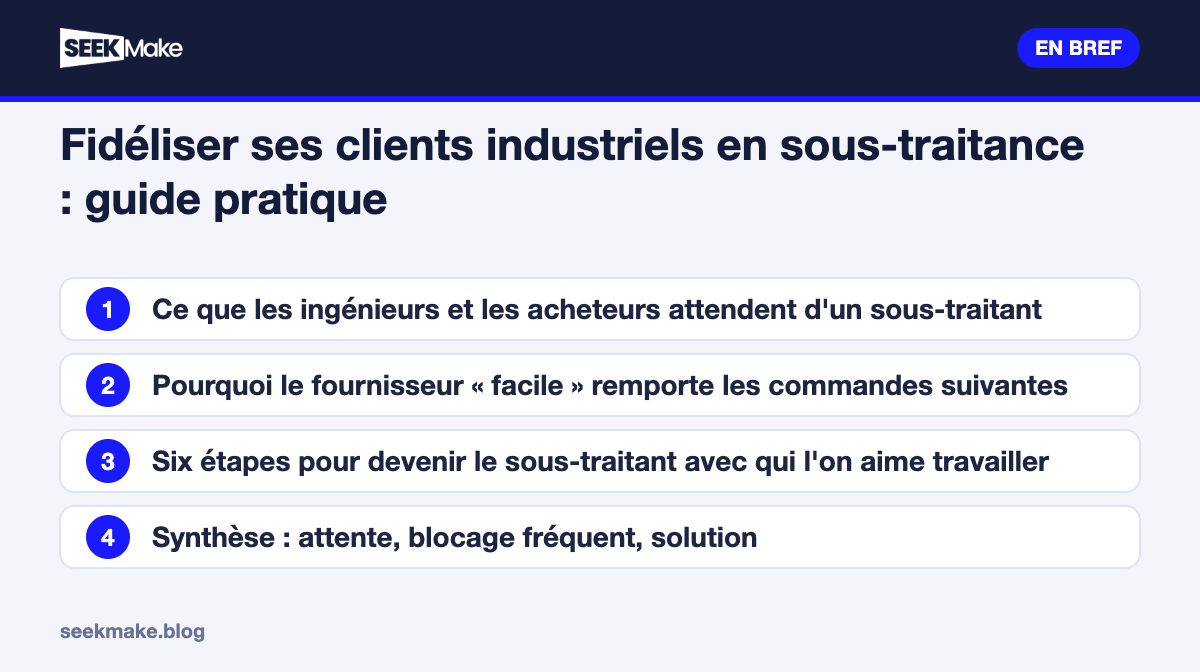 Fidéliser ses clients industriels en sous-traitance : guide pratique : les points clés en bref