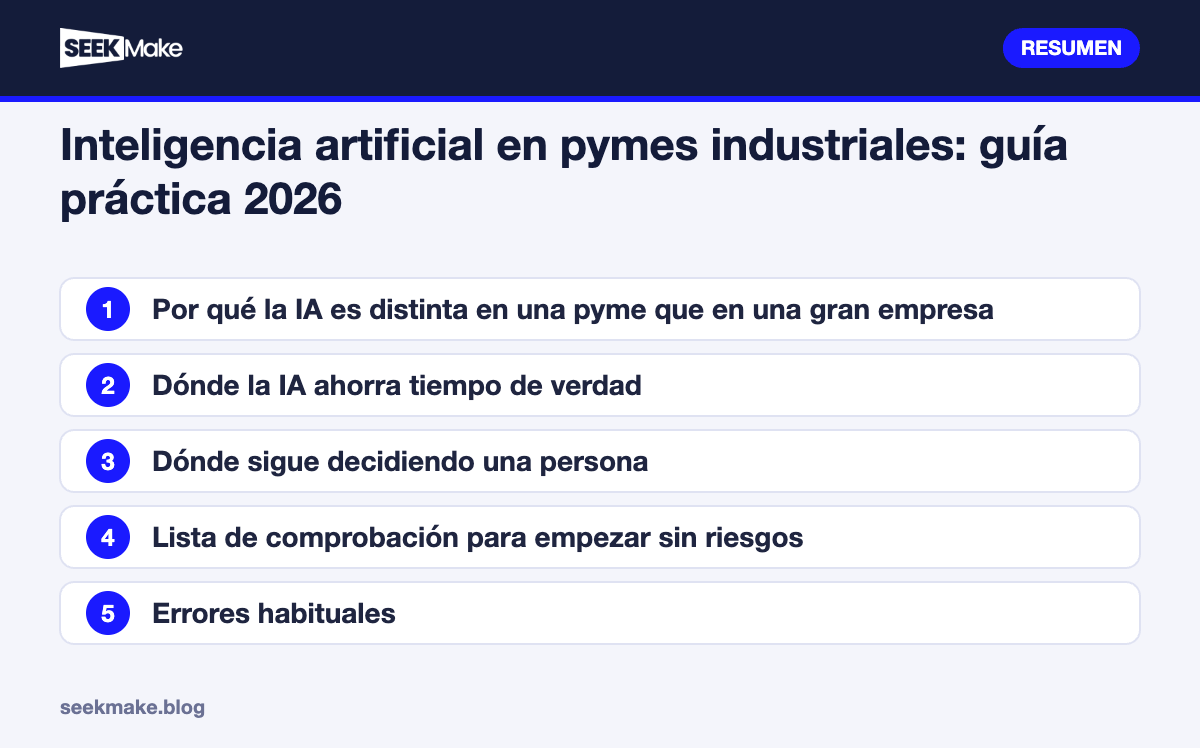 Inteligencia artificial en pymes industriales: guía práctica 2026: resumen de los puntos clave