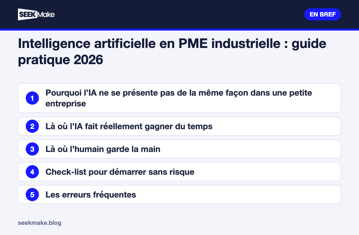 Intelligence artificielle en PME industrielle : guide pratique 2026 : les points clés en bref