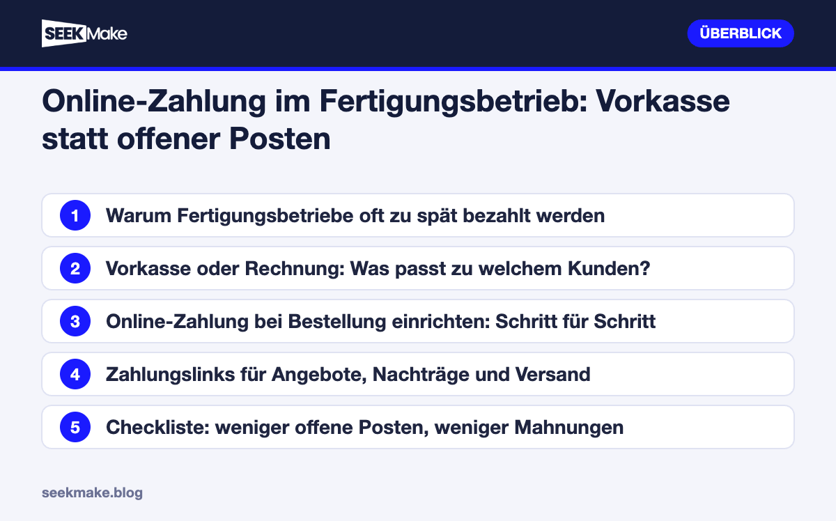 Online-Zahlung im Fertigungsbetrieb: Vorkasse statt offener Posten – Überblick der wichtigsten Punkte